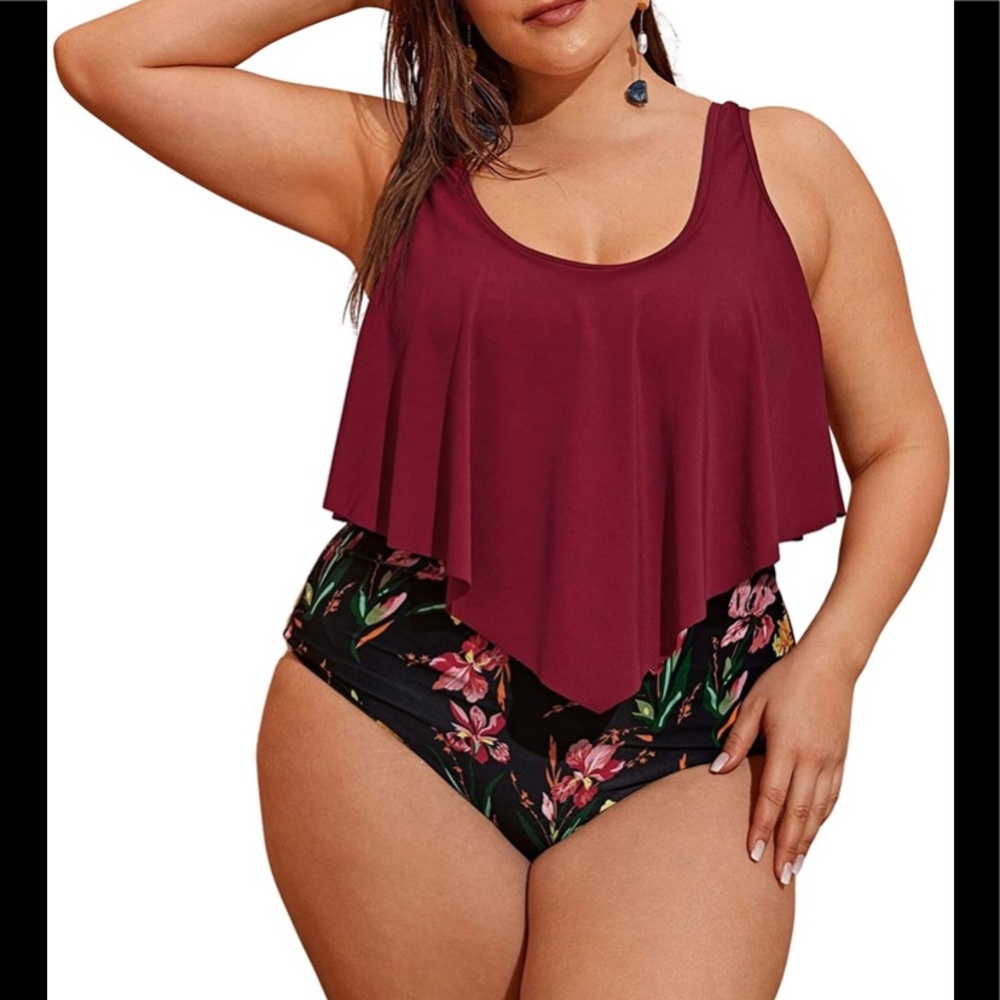 GMHO High Waisted Swimsuit Two Piece Bikini Sets Ruffled Cold Shoulder 5x